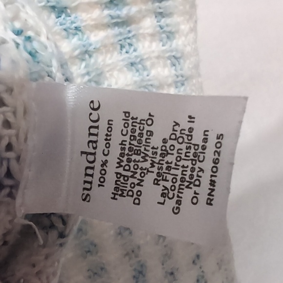 Sundance Georgette Embroidered Top Blue White Striped Short Sleeve Size Small - Picture 5 of 6